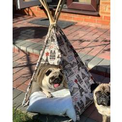 Pawhut Portable Pet Teepee Tent Foldable Cat Bed w/ Washable Cushion