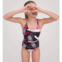 Speedo Badedragt Allover Tieback Black/Red/Pink (164) Badetøj