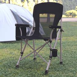 Flash Furniture Black Folding Camping Chair-Storage & Cupholder Gray