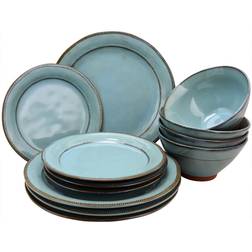 Laurie Gates Terranea 12-Piece Dinnerware Set, Teal Dinner Set 12