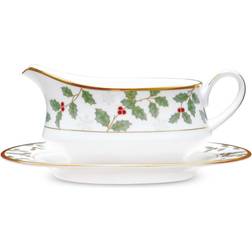 Noritake Holly & Berry Gold Gravy & Tray Sauce Boat