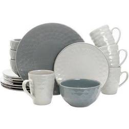 Elama EL-TAHITIANPEARL Tahitian Stoneware Dinnerware Set, Slate & Stone Pearl 16 Piece Dinner Set