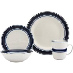 Tabletops Gallery 16pc Porcelain Isiah Striped Dinnerware Set Blue Dinner Set 16pcs