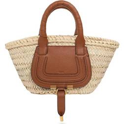 Chloé Marcie Mini Raffia & Leather Tote - Beige