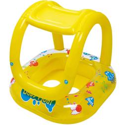 Inflatable Yellow Sea Life Baby Swimming Pool Boat Float with Sunshade 29-Inch