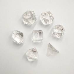 Chessex Manufacturing CHX23071 Cube Polyhedral Die, Translucent Clear & White Set of 7