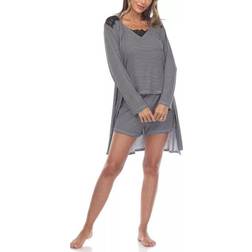 White Mark Striped Pajama & Robe 3-Piece Set - Black