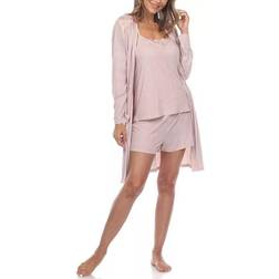 White Mark Striped Pajama & Robe 3-Piece Set - Pink