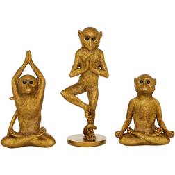 Willow Row Gold Polystone Eclectic Monkey Sculpture Set of 3 GOLD Figurine