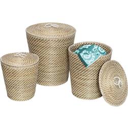 Honey Can Do 3-Piece Tall Nested with Lids Natural, White Basket