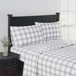 London Fog Solid Flannel Bed Sheet White, Gray (190.5x99.06)