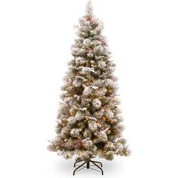 National Tree Company 7.5 ft. Pre-Lit Snowy Bedford Slim Pine Artificial Christmas with Clear Lights Christmas Tree