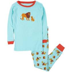 Leveret Zoo Animals Cotton Pajamas - Lion Light Blue