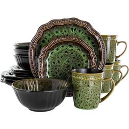 Elama EL-JADEWAVES 16 Piece Jade Waves Stoneware Dinnerware Set; Green Dinner Set 16