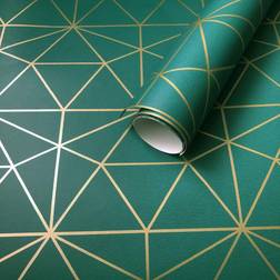 World of Wallpaper Metro Prism Geometric Triangle Wallpaper Emerald Green and Gold WOW037