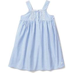 Petite Plume Girl's Twill Charlotte Nightgown - French Blue Seersucker