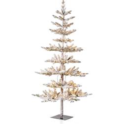 GlitzHome Deluxe Pre-Lit Flocked Pine Artificial with 300 Warm White Lights, 6' Christmas Tree