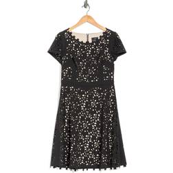 Shani Laser Cutting Fit and Flare Dress - Black/Nude