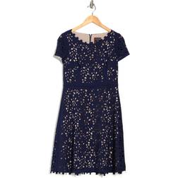 Shani Laser Cutting Fit and Flare Dress - Navy/Nude