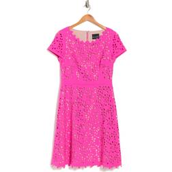 Shani Laser Cutting Fit and Flare Dress - Hot Pink/Nude