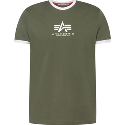 Alpha Industries Maglietta Basic T a Contrasto ML da Uomo T-Shirt - Oliva Scura