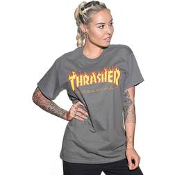 Thrasher Magazine Thrasher Flame Kortærmet T-Shirt Kodsgrå Unisex Adult, Kids, Newborn, Toddler, Infant
