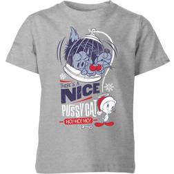 Looney Tunes Tweety Pie Pussy Cat Kids' Christmas T-Shirt - Grey