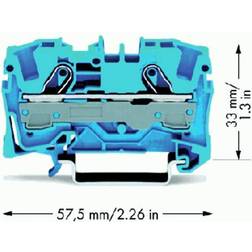 Wago Gennemgangsklemme 6mm² fjederterminal blå 2-leder midter-/sidepåskrift (50 stk