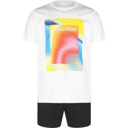 Calvin Klein Men's pyjama set with embellished short-sleeve top and plain shorts, Multicoloured