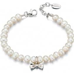 D For Diamond Children's Bow Charm Pearl Bracelet