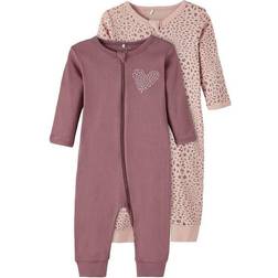 Name It 2-Pak Natdragter Rose Taupe (Uden FødBaby Girls Heart Leopard Rompers 2 Pack - Rose Taupe (13206277)der)