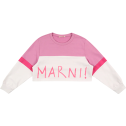 Marni Girl's Cropped Logo Sweatshirt - Pitaya/White