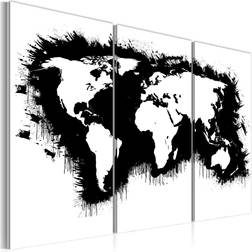 Arkiio Monochromatic världskarta Triptyken 120x80 Tavla