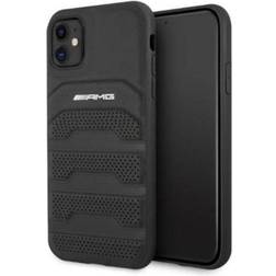 Mercedes AMG AMHCN61GSEBK Case for iPhone 11 6.1 Inch Black Leather Debossed Lines