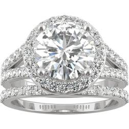 Charles & Colvard Moissanite Split Shank Halo Bridal Ring - White Gold/Diamonds