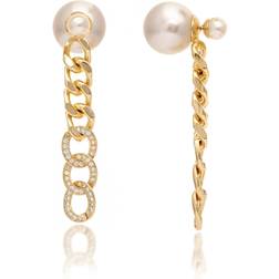 Rivka Friedman Pearl Front-Back Cubic Zirconia Chain Dangle Earrings