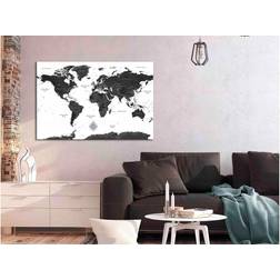 Arkiio Black and White Map (1 Part) Wide 90x60 Tavla