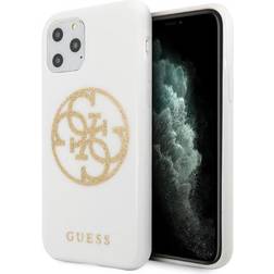 Guess GUHCN65TPUWHGLG iPhone 11 Pro Max baltas baltas kietas deklas Glitter 4G Circle Logo