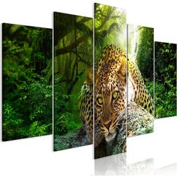 Arkiio Leopard Lying (5 Parts) Wide Green 100x50 Tavla 100x50cm