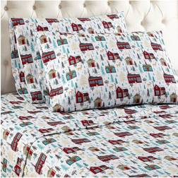 Micro Flannel Cabin Print Bed Sheet Multicolor