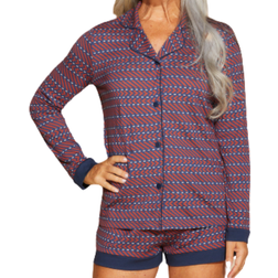 Cosabella Printed Long Sleeve Top And Boxer - Geo 2 Sahara/Navy