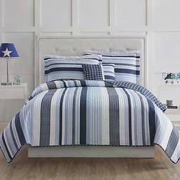 My World Mason Stripe Quilts White, Blue (218.44x172.72cm)
