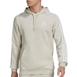 adidas Felpa con Cappuccio Essentials Fleece 3-Stripes Full-Zip - Medium Grey Heather/White