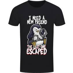 Psycho Penguin Mens I Need A New Friend T-Shirt (Black)