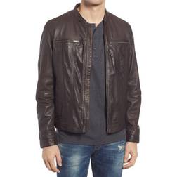 John Varvatos Band Collar Leather Jacket Chocolate