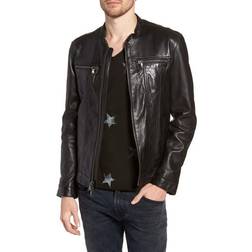 John Varvatos Star USA Leather Band Collar Moto Jacket