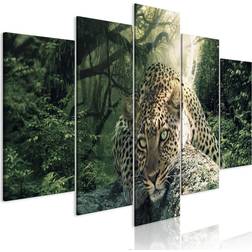 Artgeist Leopard Lying 5 Parts Wide Pale Green 200x100 sp. z o. o Tavla 200x100cm