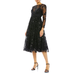 Mac Duggal Illusion Sequin Embroidered Midi Dress - Black