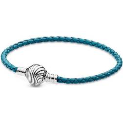 Pandora Flettede Læderarmbånd Med Rund Lås - Moments Blå