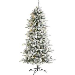 Nearly Natural 6ft Pre-Lit LED Flocked Livingston Fir with Pinecones Artificial Christmas Tree 72"